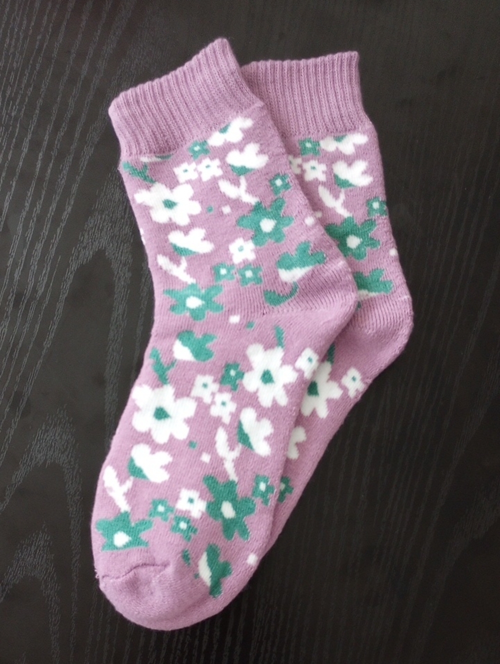 Purple Floral Crew Socks with White & Green Blooms